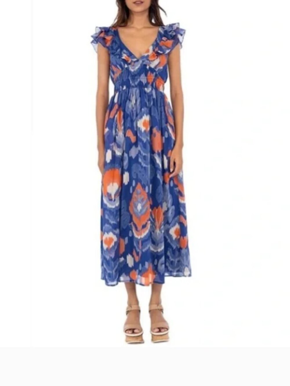 Banjanan Maya Dress Ikat Soladite Blue and Orange Midi Dress NWT Size XXL